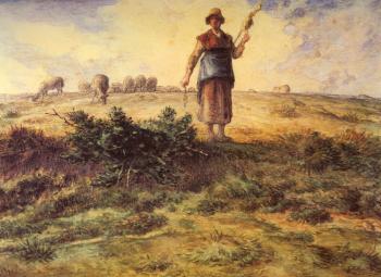 讓 弗朗索瓦 米勒 A Shepherdess And Her Flock